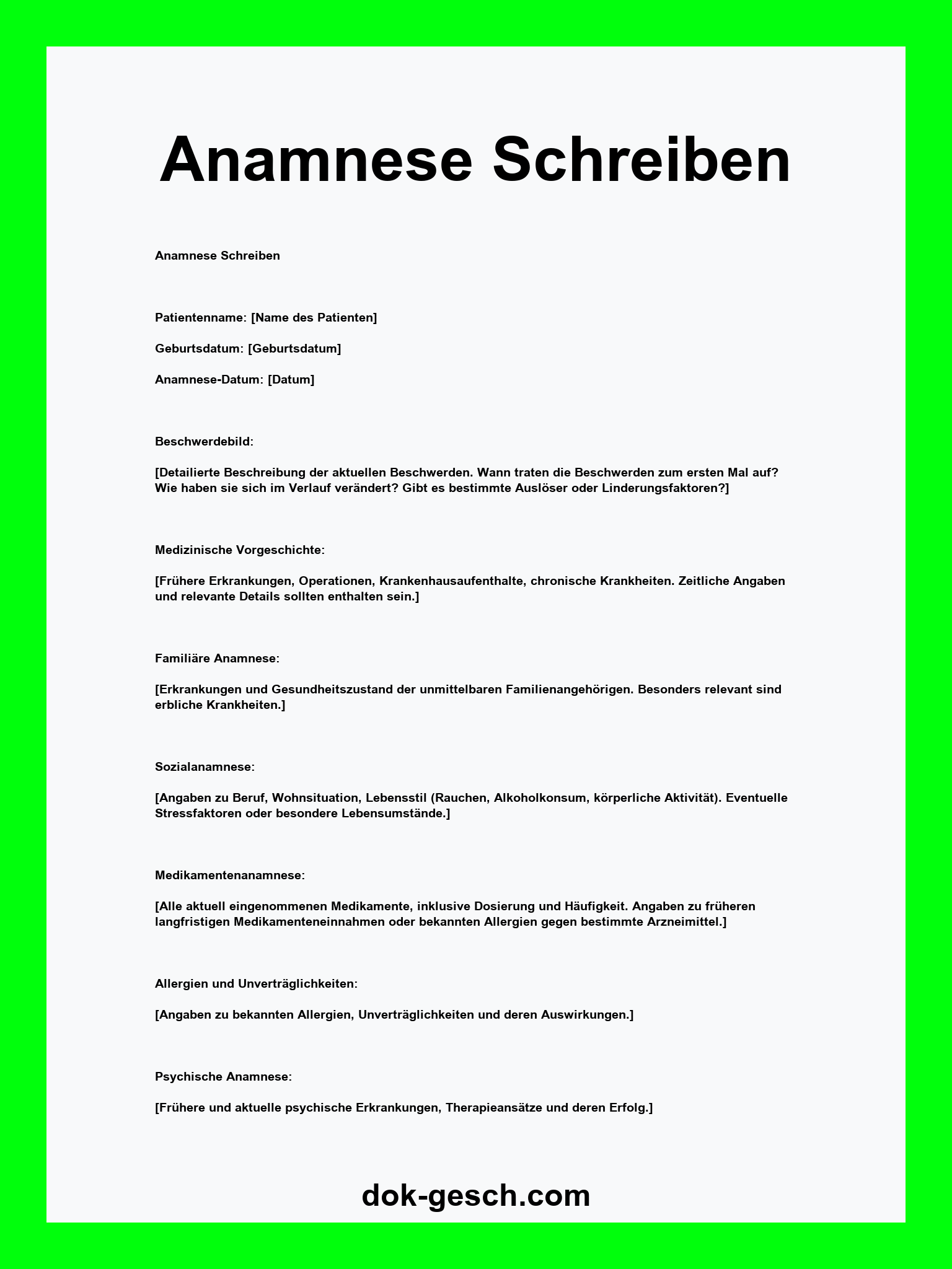 Anamnese Schreiben