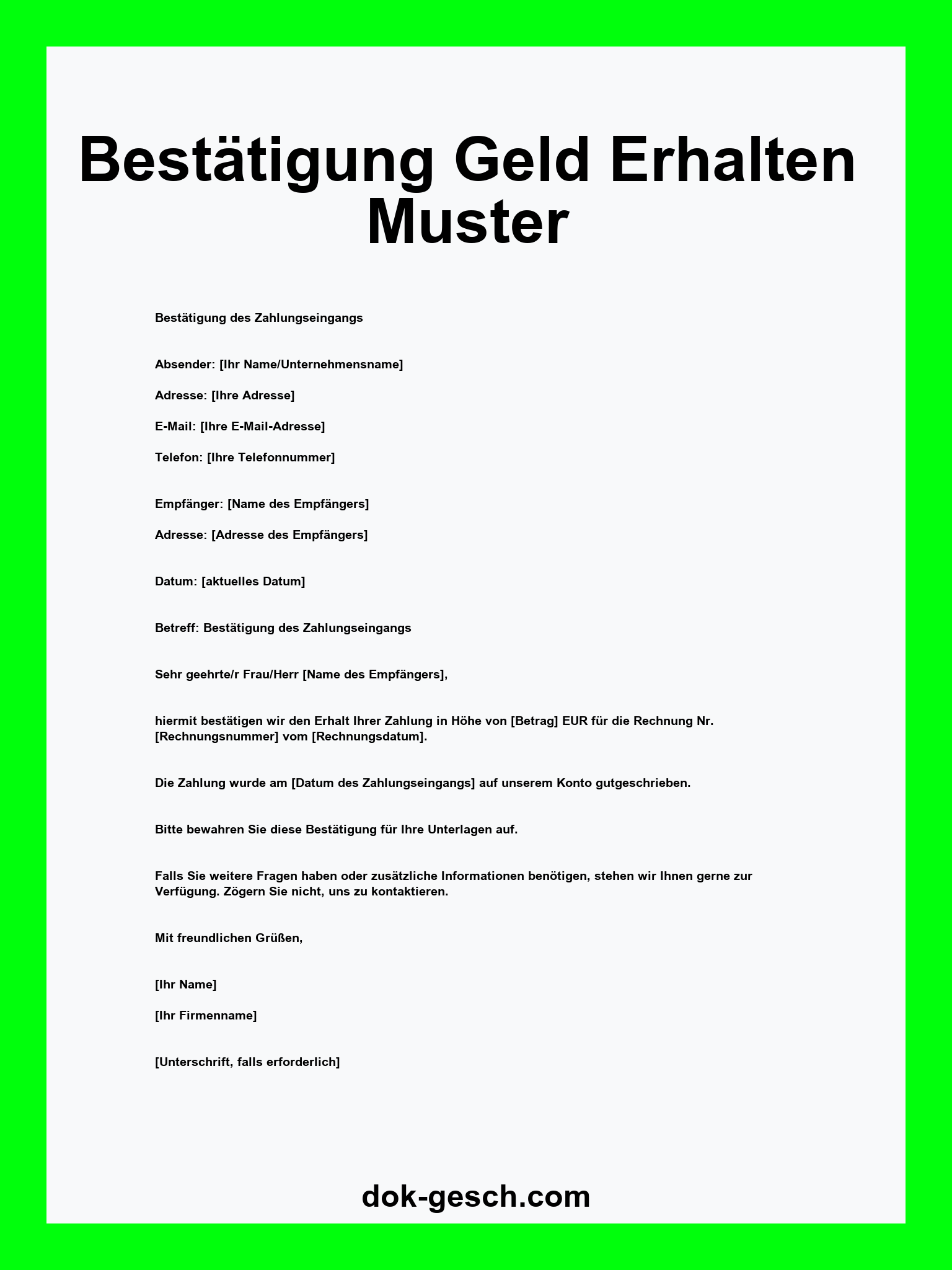 Bestätigung Geld Erhalten Muster WORD