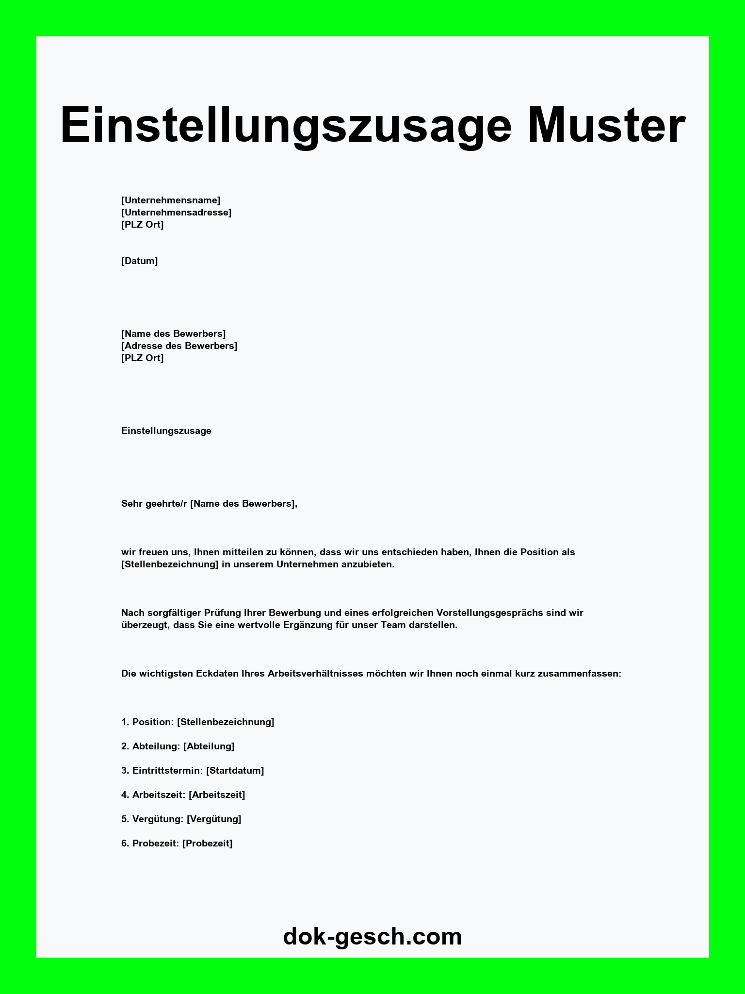 Einstellungszusage Muster