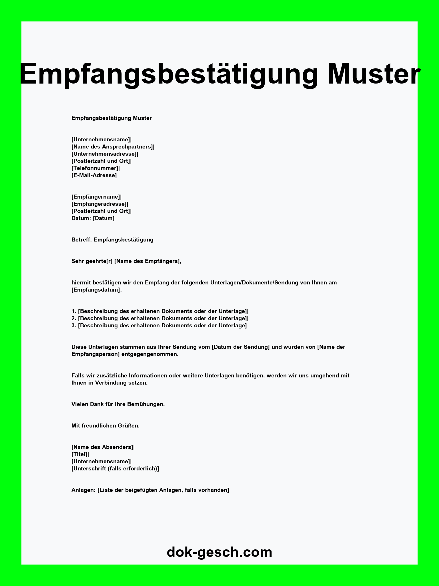 Empfangsbestätigung Muster Kostenlos