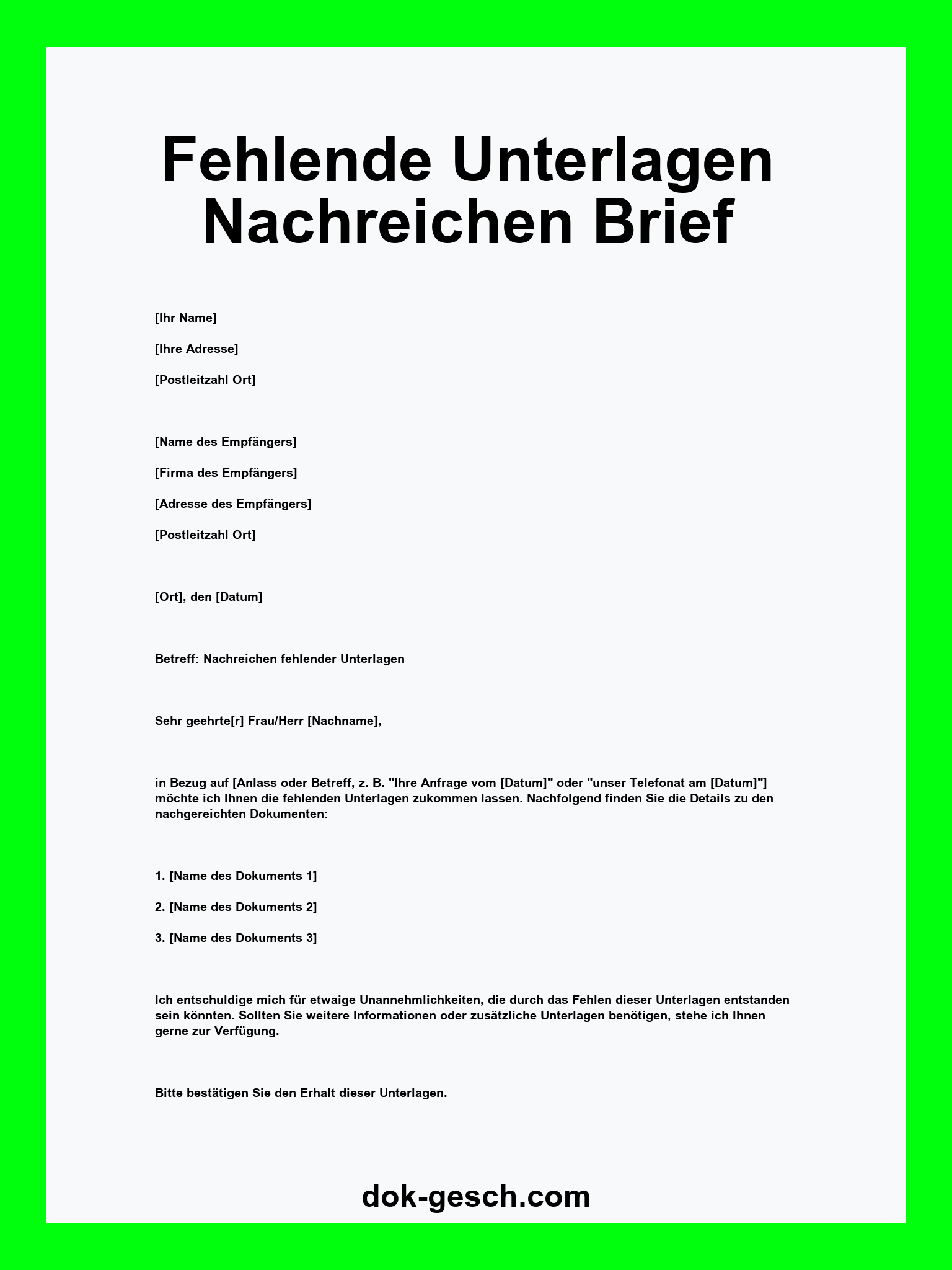 Fehlende Unterlagen Nachreichen Brief