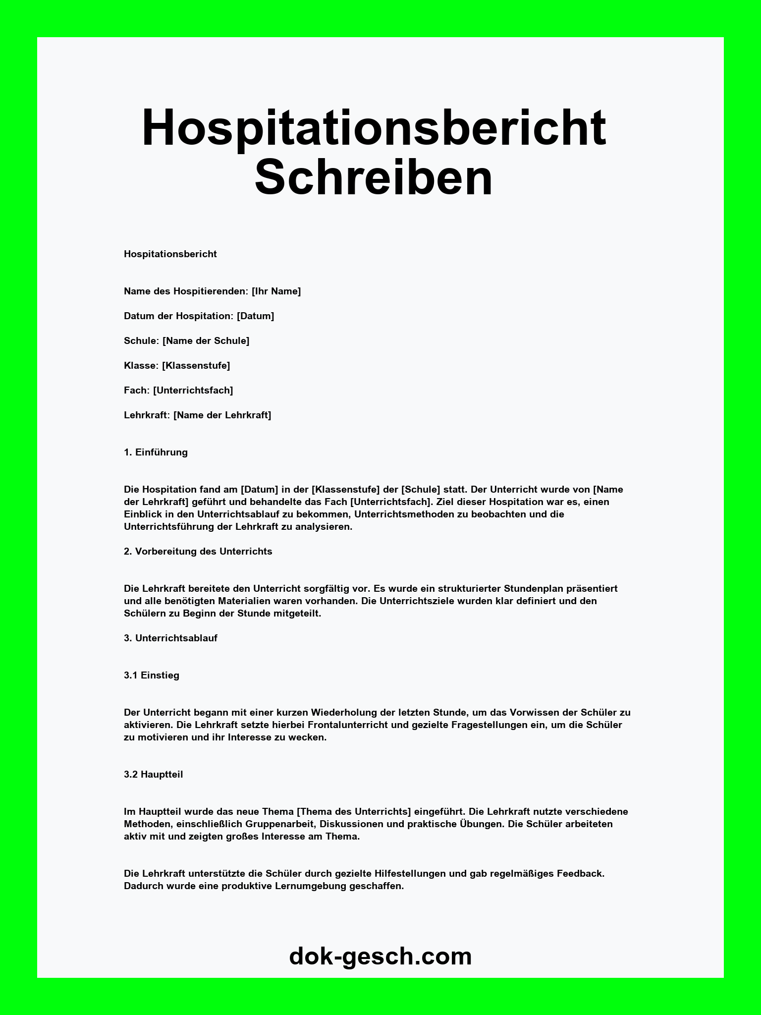 Hospitationsbericht Schreiben