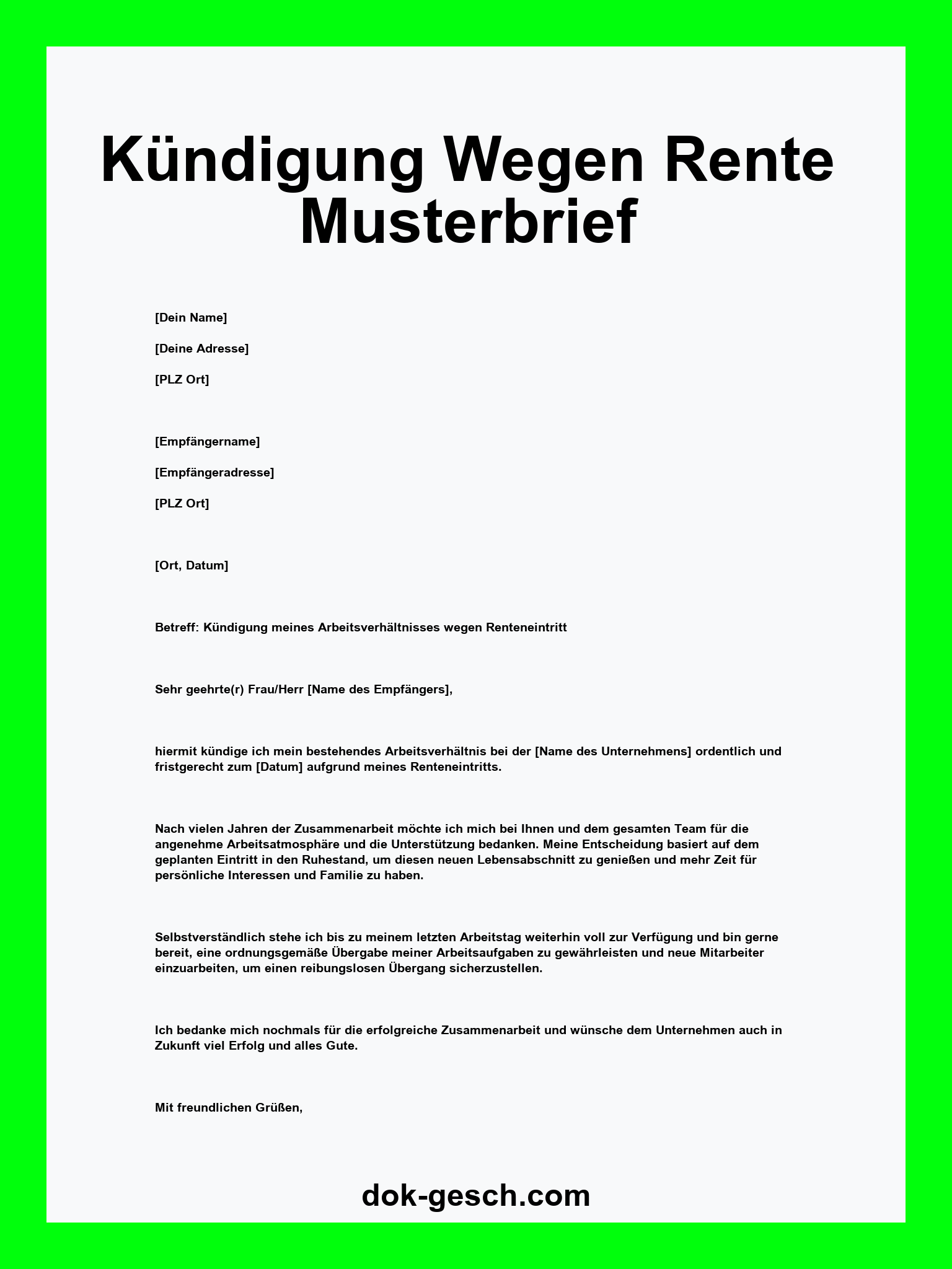 Kündigung Wegen Rente Musterbrief