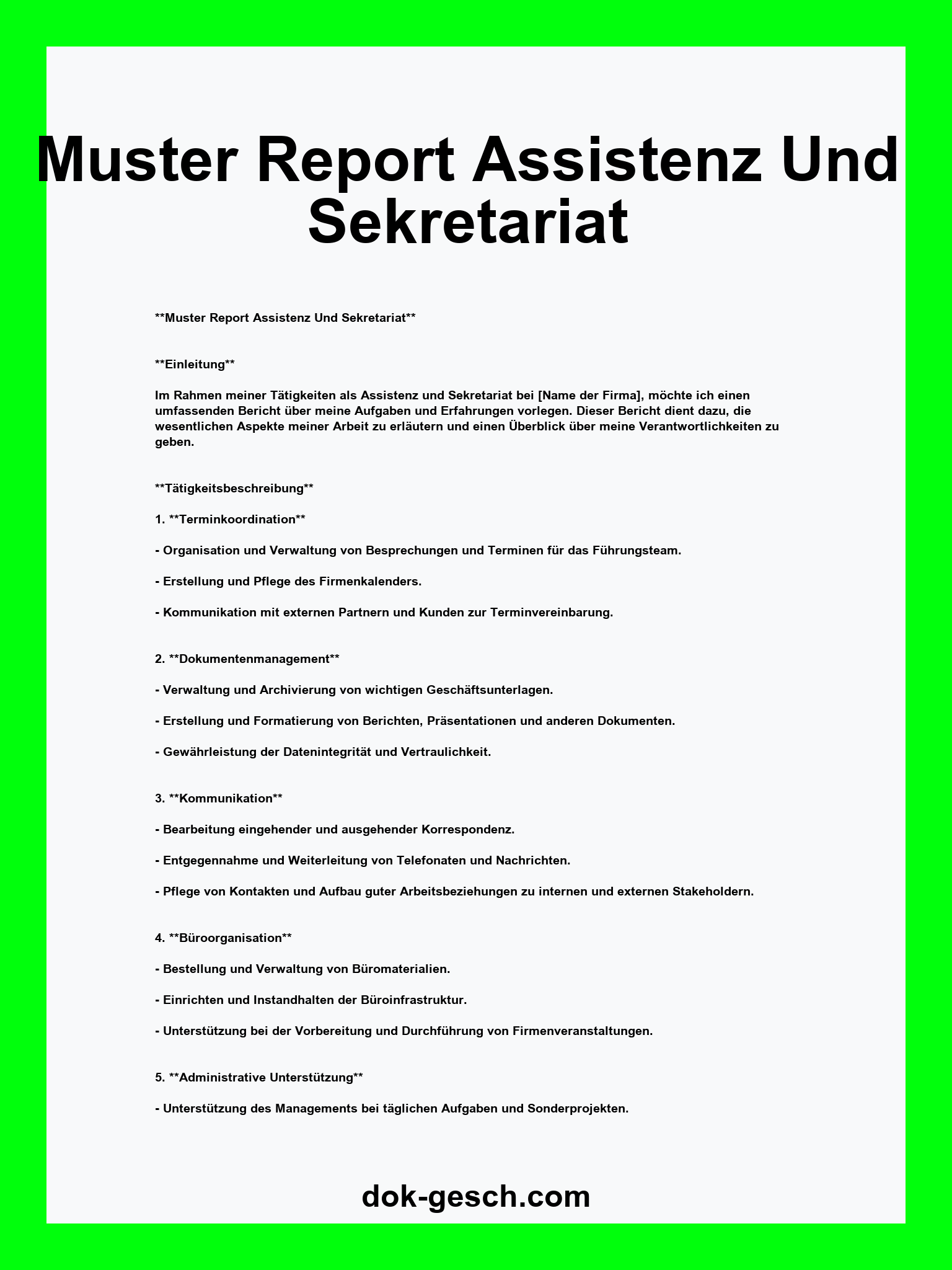 Muster Report Assistenz Und Sekretariat PDF