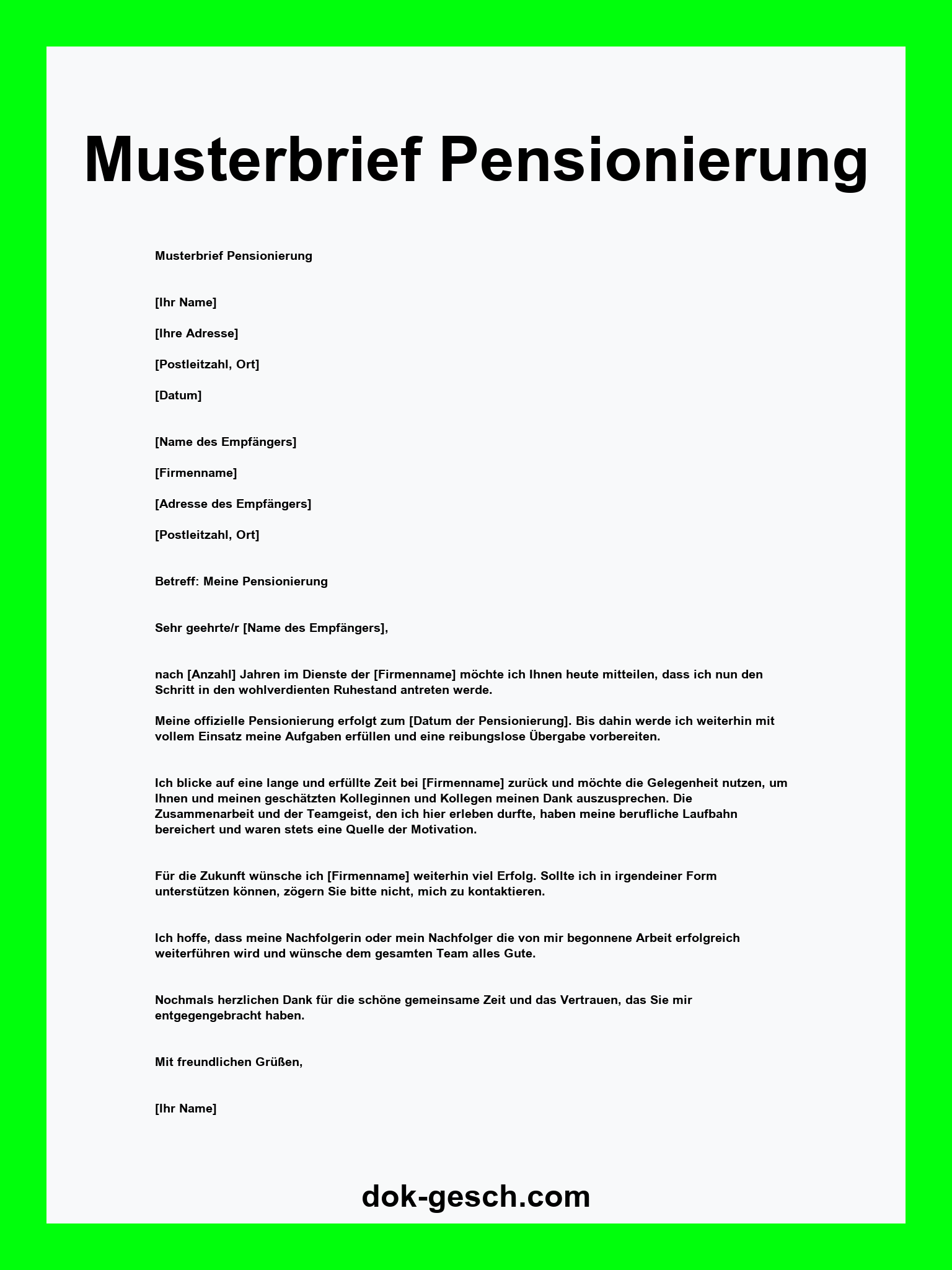 Musterbrief Pensionierung