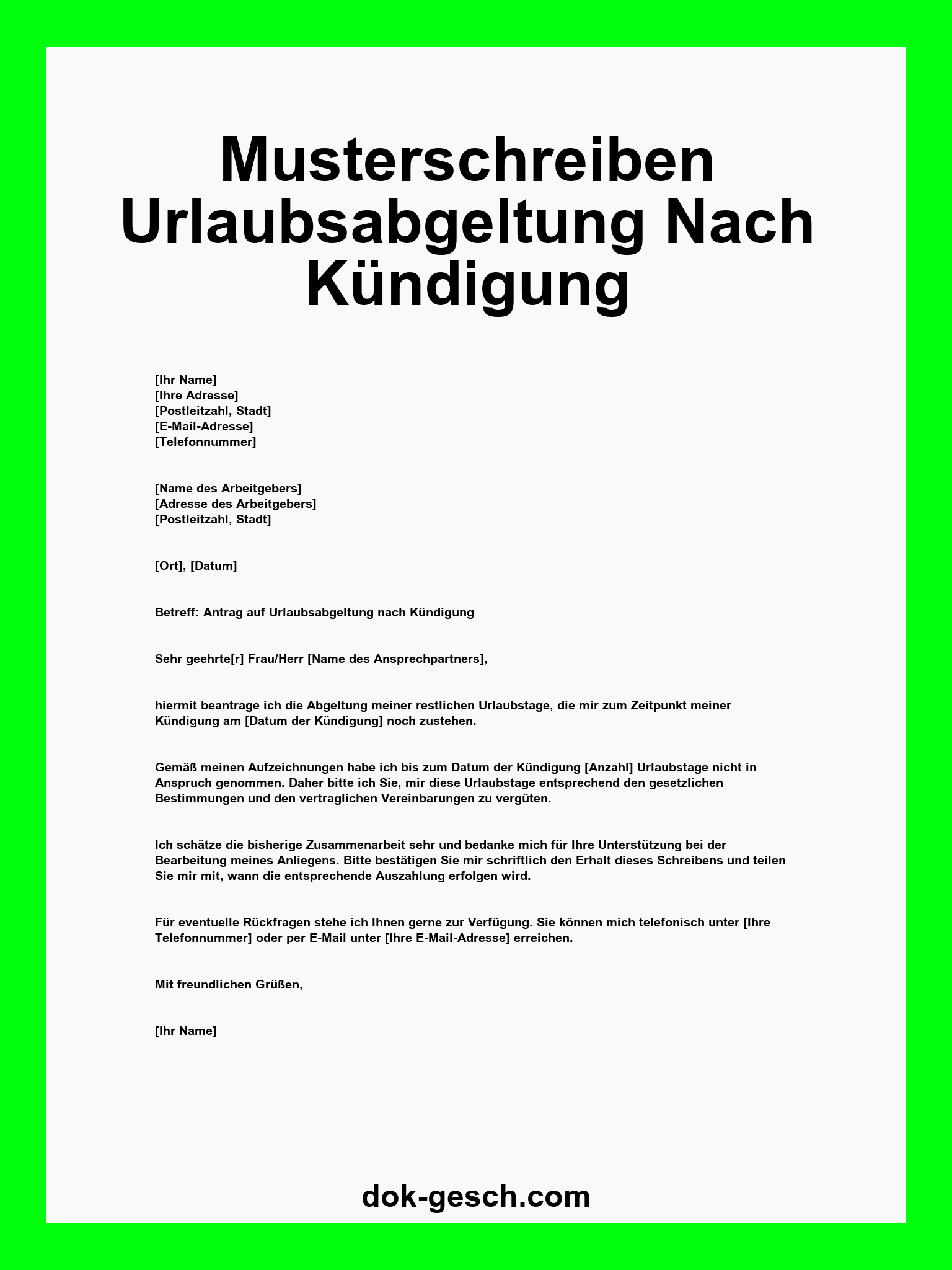 Musterschreiben Urlaubsabgeltung Nach Kündigung