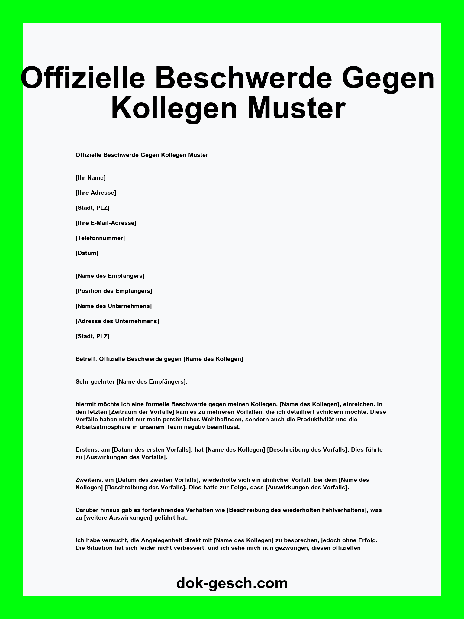 Offizielle Beschwerde Gegen Kollegen Muster