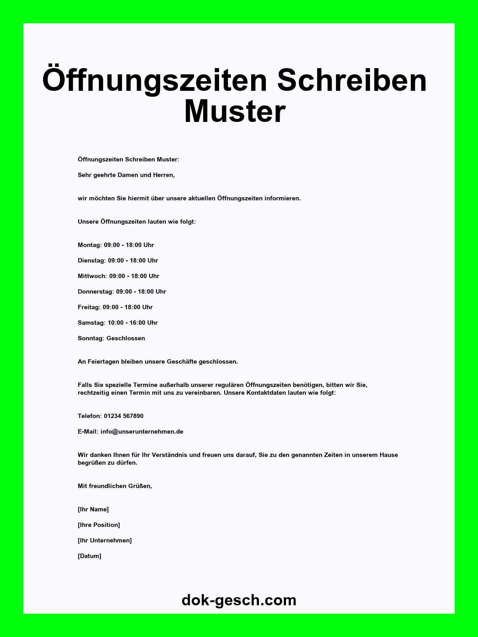 Öffnungszeiten Schreiben Muster
