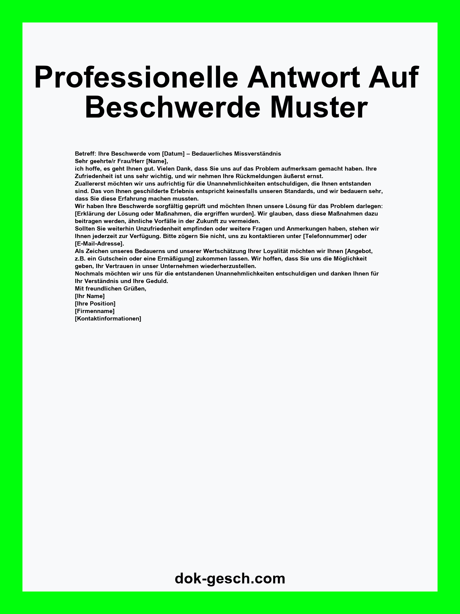 Professionelle Antwort Auf Beschwerde Muster