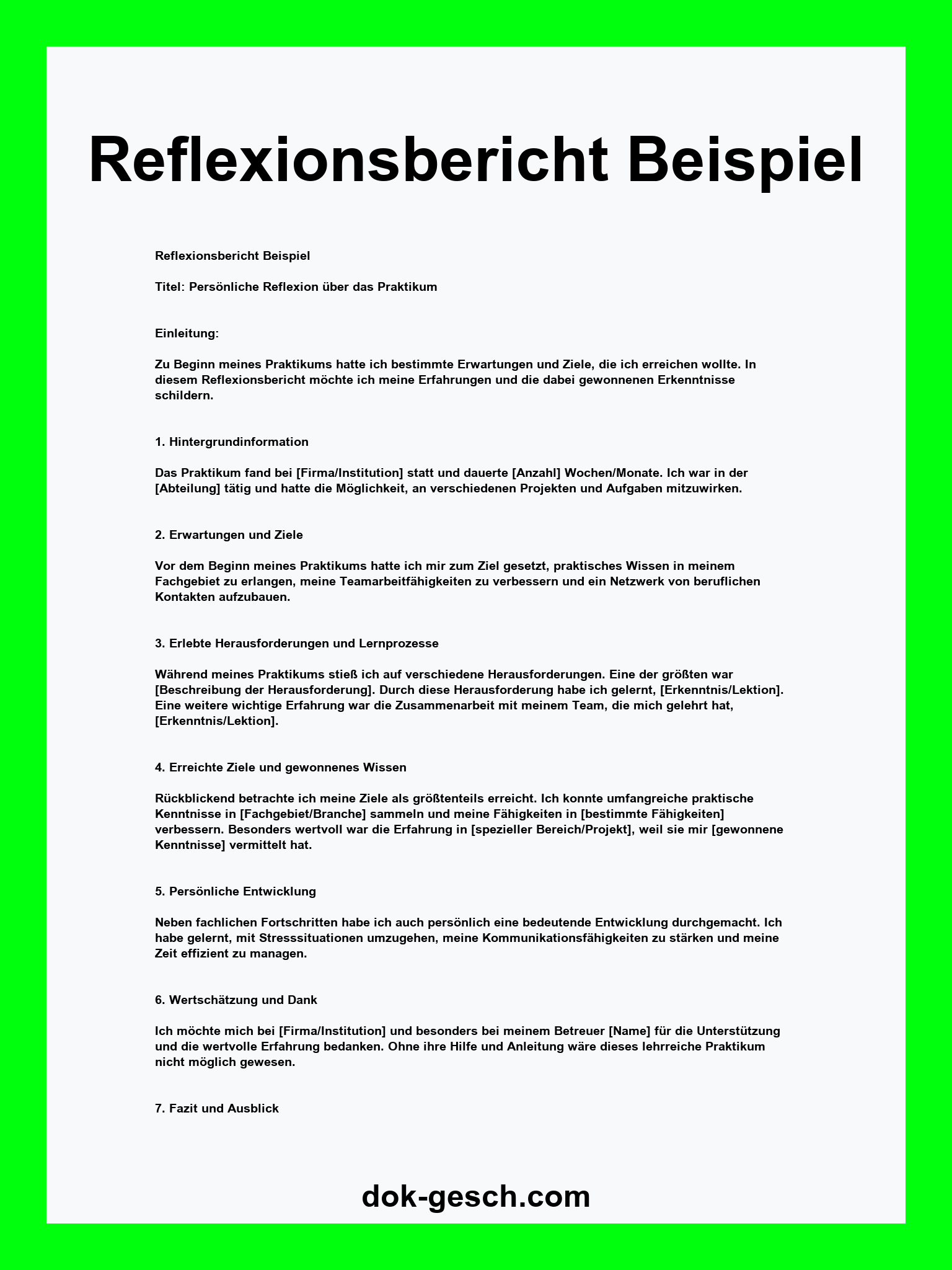 Reflexionsbericht Beispiel PDF