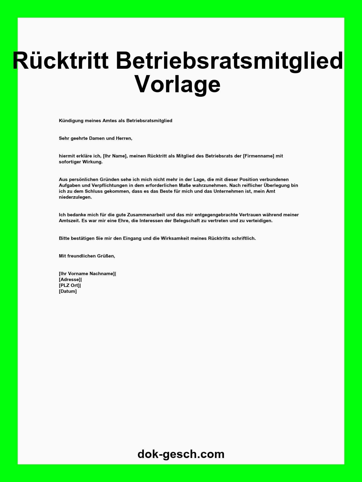 Rücktritt Betriebsratsmitglied Vorlage
