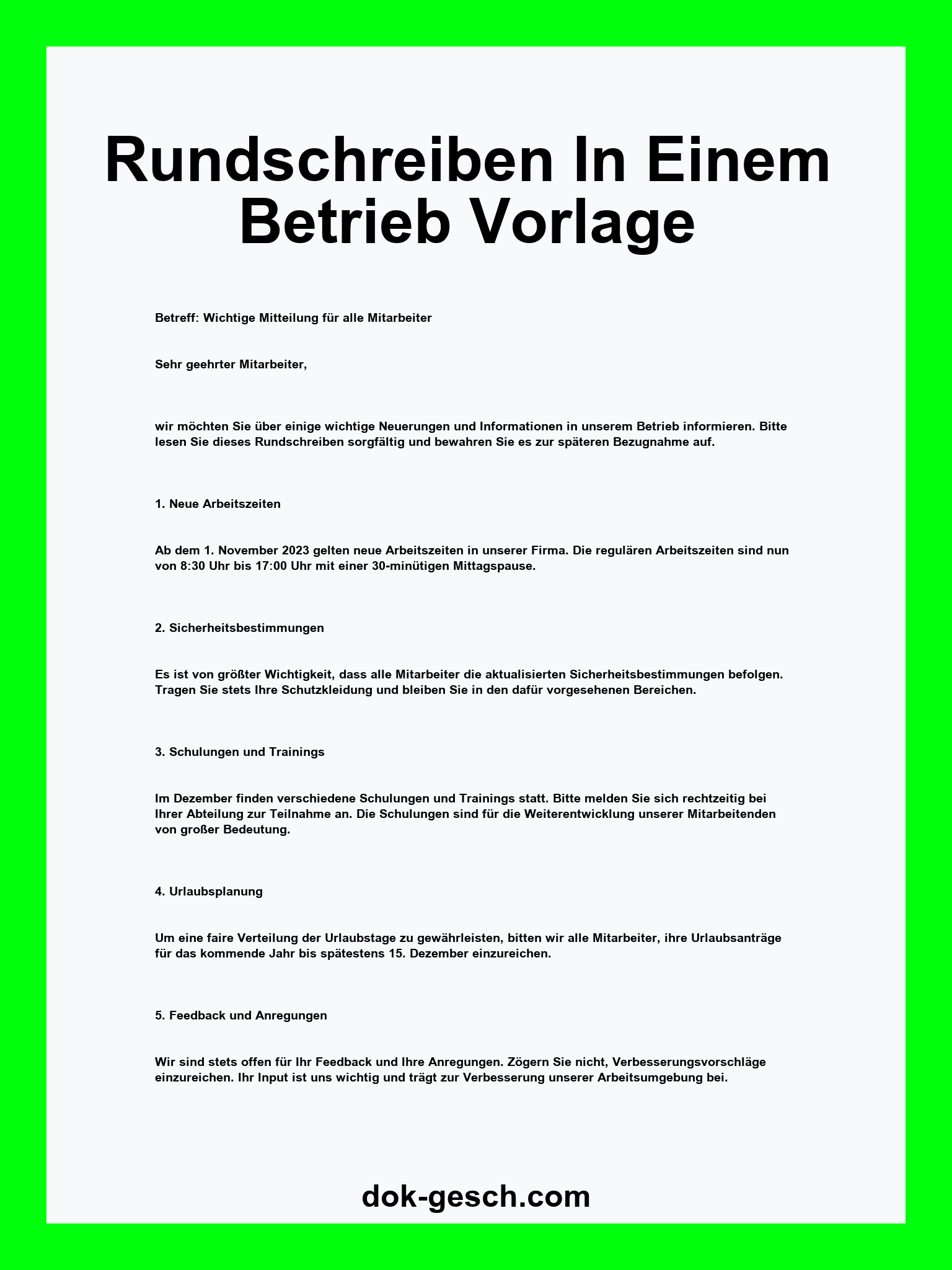 Rundschreiben In Einem Betrieb Vorlage