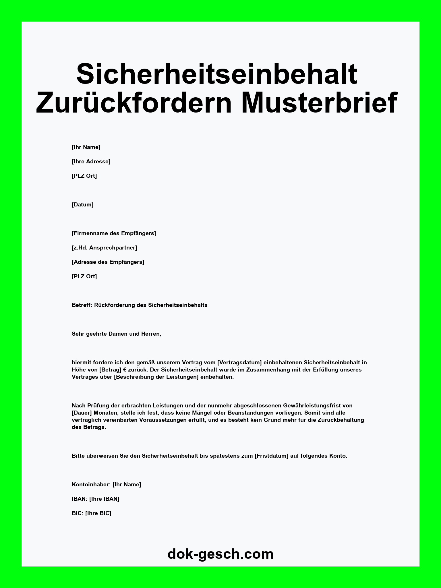 Sicherheitseinbehalt Zurückfordern Musterbrief