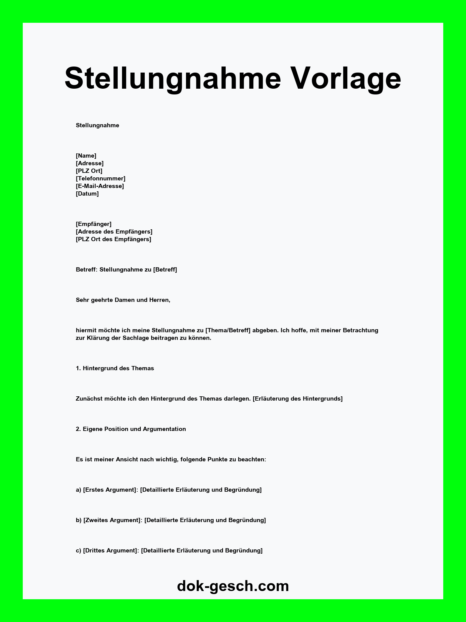 Stellungnahme Vorlage WORD