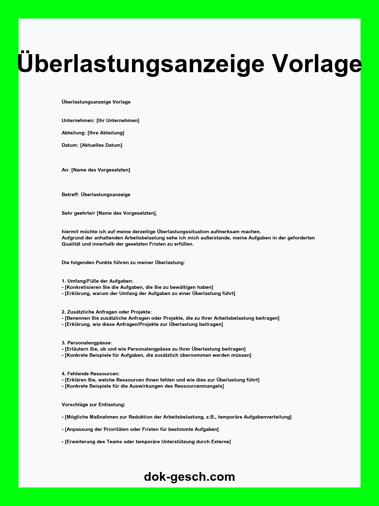 Überlastungsanzeige Vorlage WORD