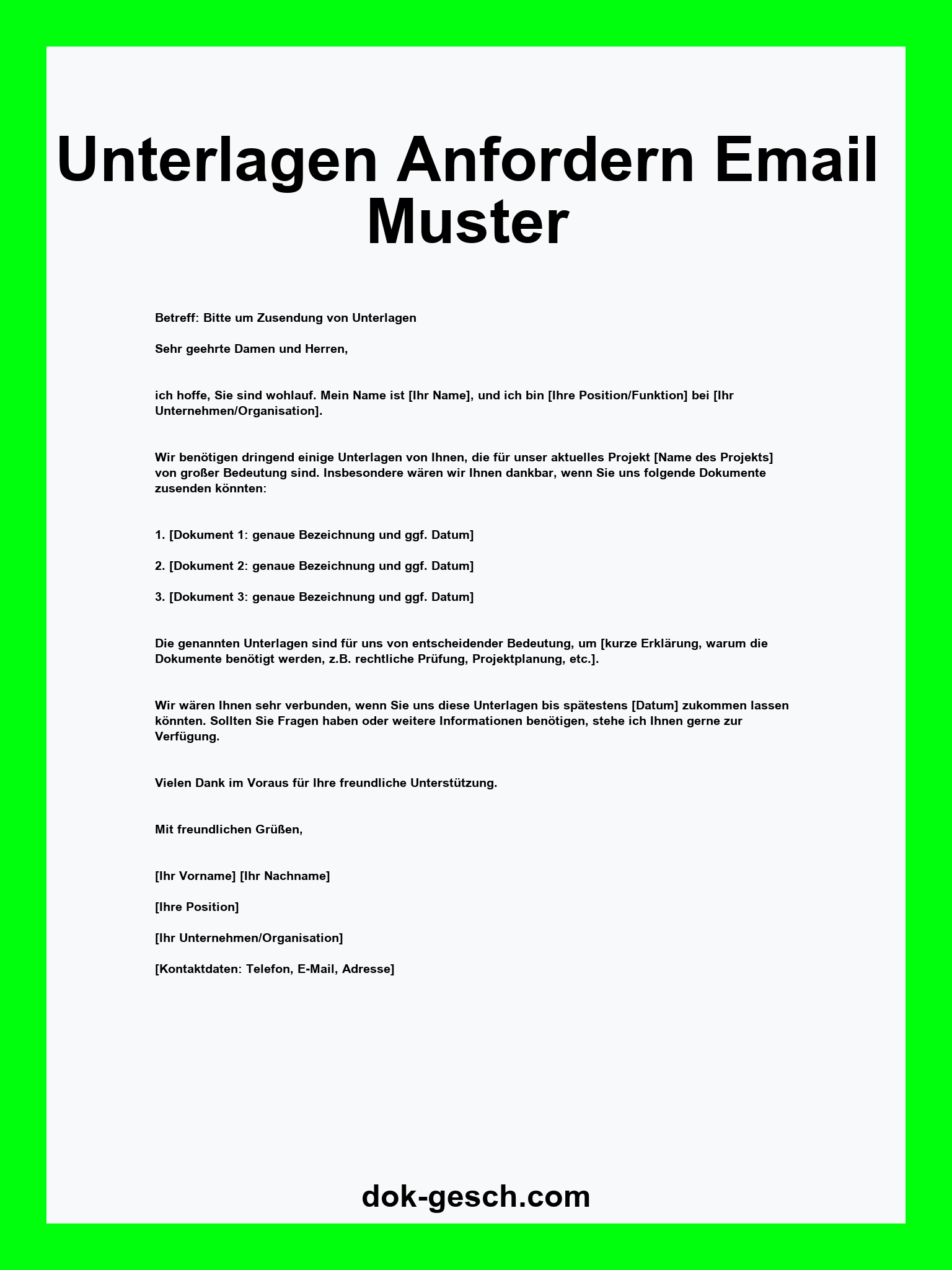 Unterlagen Anfordern Email Muster
