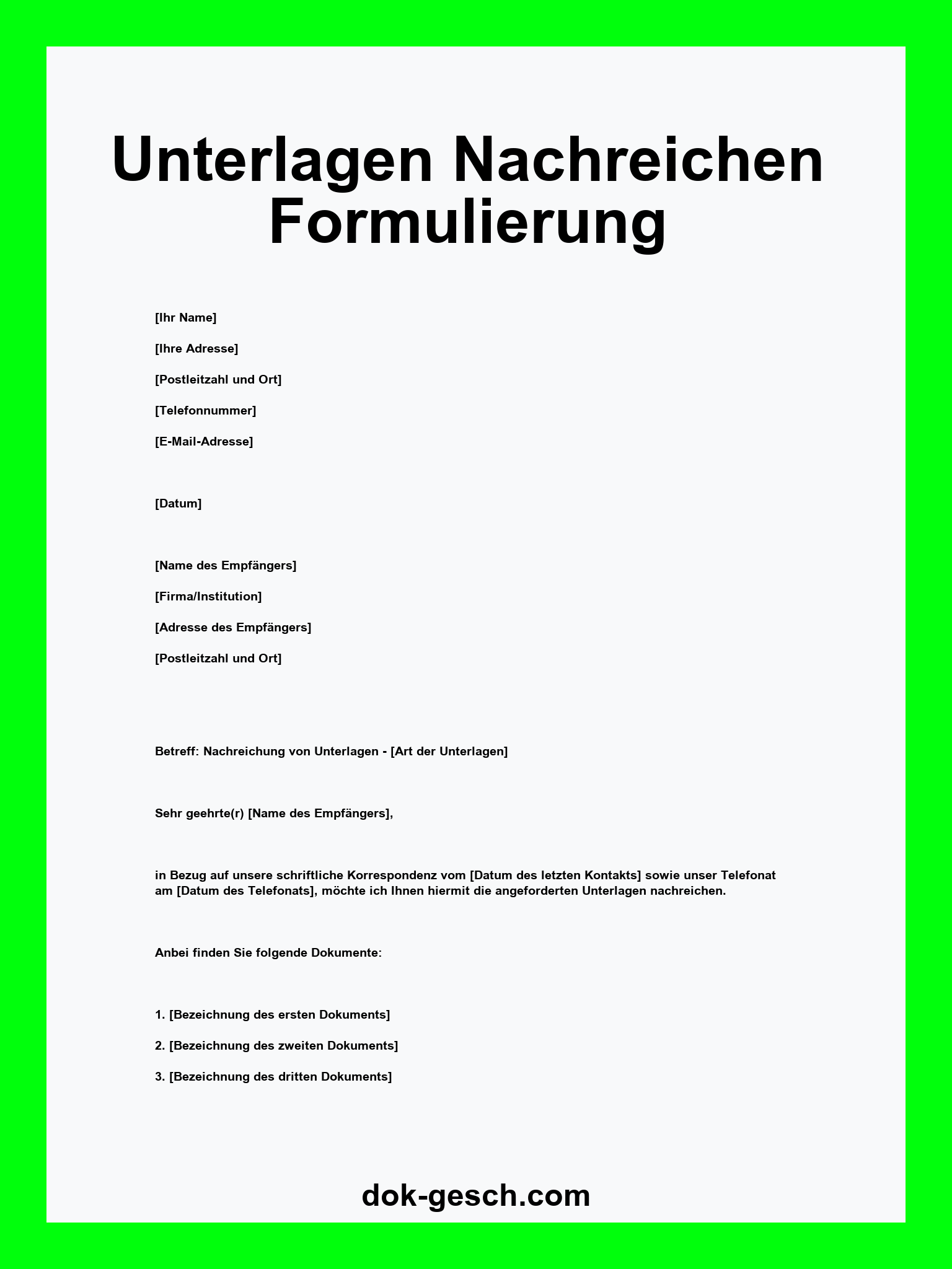 Unterlagen Nachreichen Formulierung