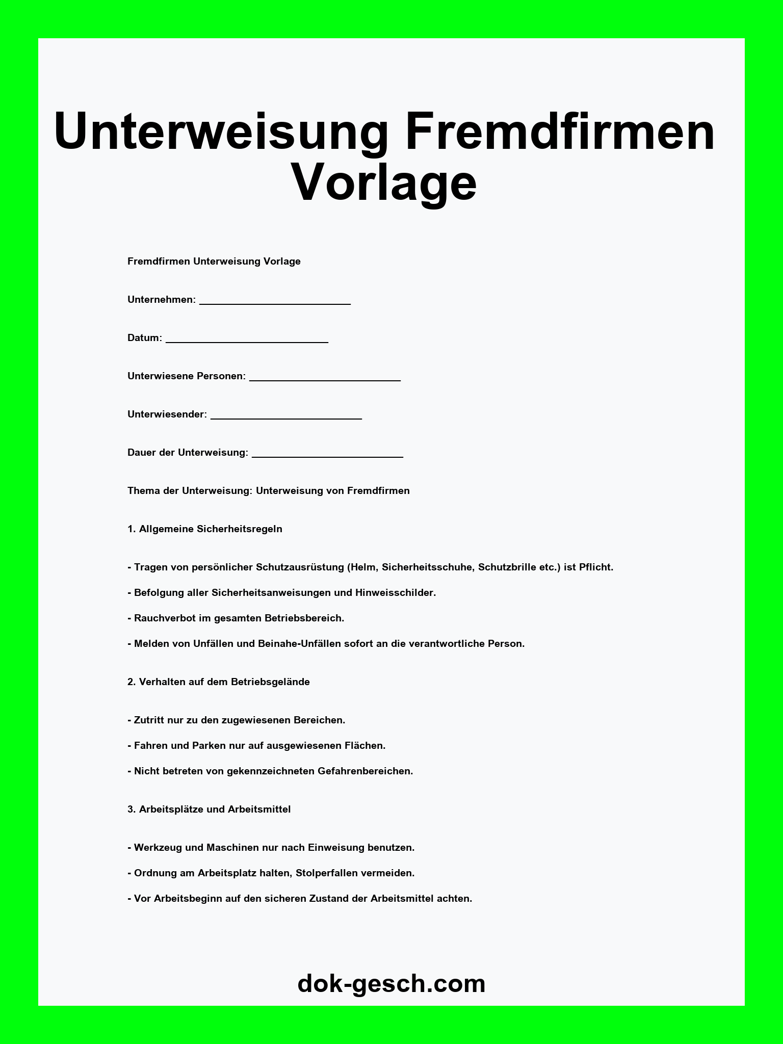 Unterweisung Fremdfirmen Vorlage WORD